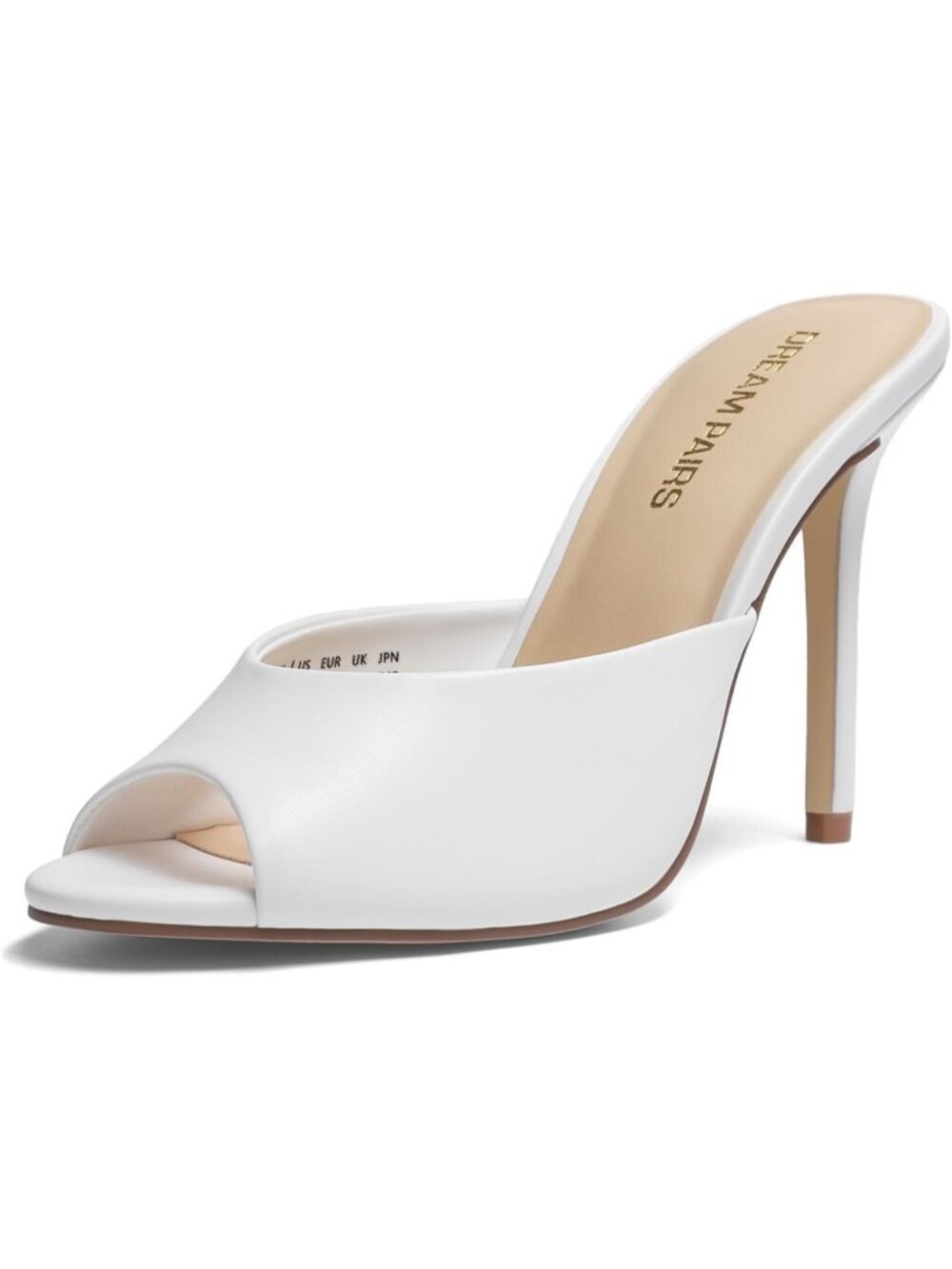 DREAM PAIRS Women's White Mule High Heels Stiletto Open Round Peep Toe Shoes